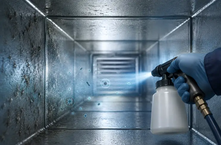 Deep system air duct disinfection